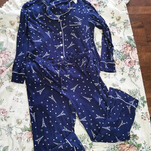 The Cat’s Pajamas L Long Sleeves/Pants Button Down Pajama Set Paris Cotton 0470